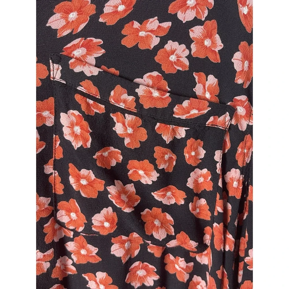 GANNI Floral-Print Button Down Shirt Red Pink Black Size 10 - Picture 7 of 16